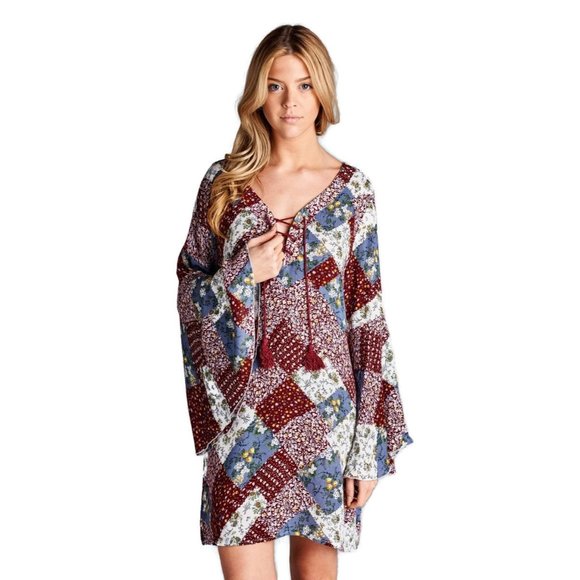 Velzera, Floral Patchwork Print Dress, Red - Picture 2 of 4